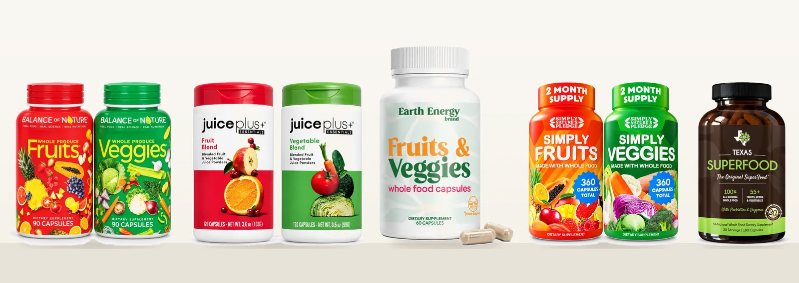 Five fruit and vegetable supplements compared side by side